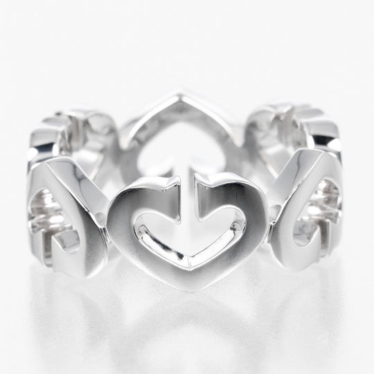 CARTIER Ring K18 White Gold, Diamond Silver C heart Women 48 Used Authentic