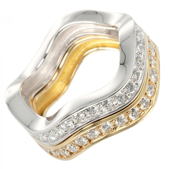 CARTIER Ring K18 Gold, Diamond, YG WG gold Neptune 2 rows Women Used Authentic