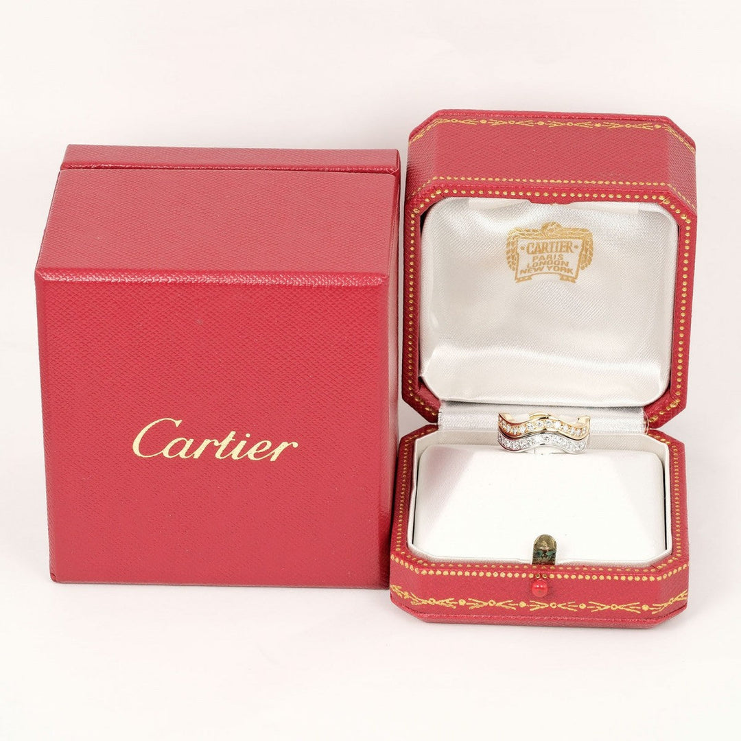 CARTIER Ring K18 Gold, Diamond, YG WG gold Neptune 2 rows Women Used Authentic