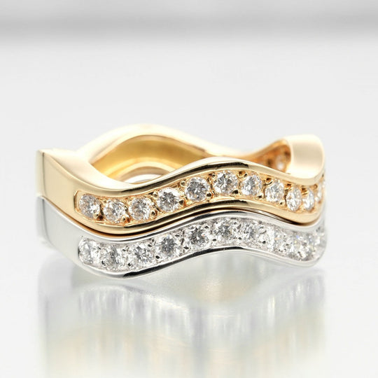 CARTIER Ring K18 Gold, Diamond, YG WG gold Neptune 2 rows Women Used Authentic
