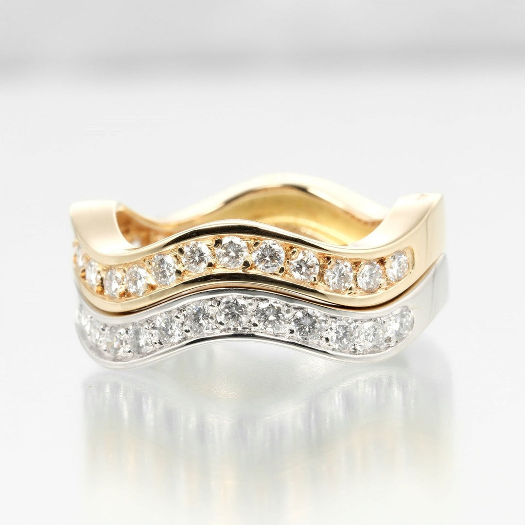 CARTIER Ring K18 Gold, Diamond, YG WG gold Neptune 2 rows Women Used Authentic
