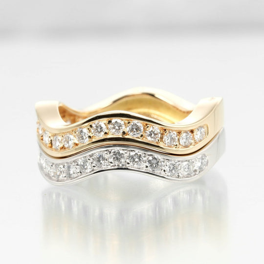 CARTIER Ring K18 Gold, Diamond, YG WG gold Neptune 2 rows Women Used Authentic