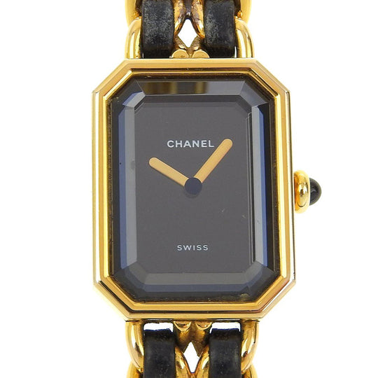 CHANEL Watches Quartz Plated Gold , Leather black Premiere L black dial Women Used Authentic