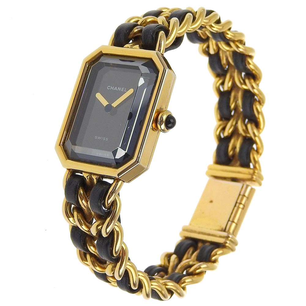 CHANEL Watches Quartz Plated Gold , Leather black Premiere L black dial Women Used Authentic