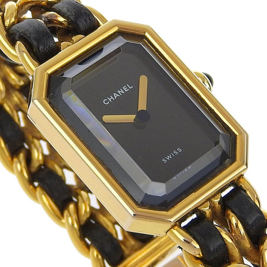 CHANEL Watches Quartz Plated Gold , Leather black Premiere L black dial Women Used Authentic