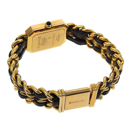 CHANEL Watches Quartz Plated Gold , Leather black Premiere L black dial Women Used Authentic