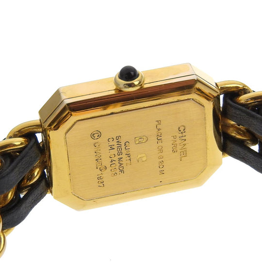 CHANEL Watches Quartz Plated Gold , Leather black Premiere L black dial Women Used Authentic