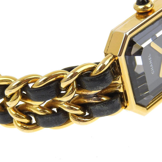 CHANEL Watches Quartz Plated Gold , Leather black Premiere L black dial Women Used Authentic
