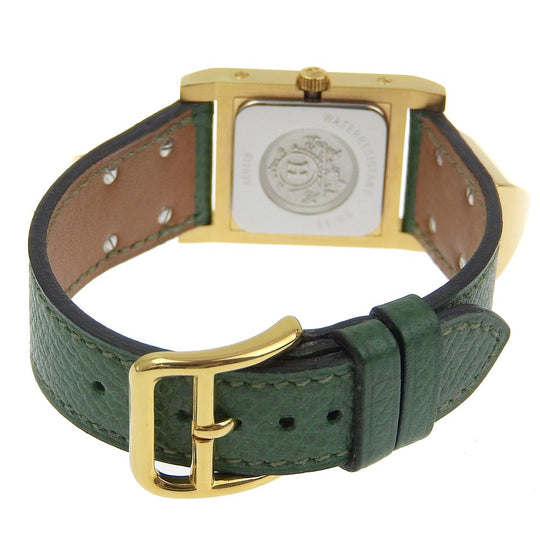 HERMES Watches Quartz Plated Gold , Leather green Medor White dial Women Used Authentic