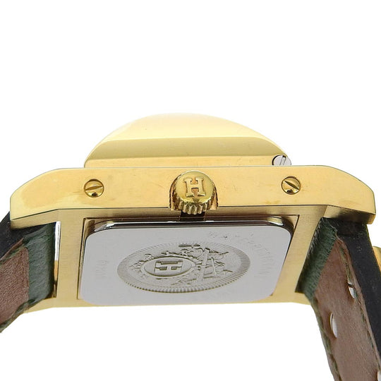 HERMES Watches Quartz Plated Gold , Leather green Medor White dial Women Used Authentic