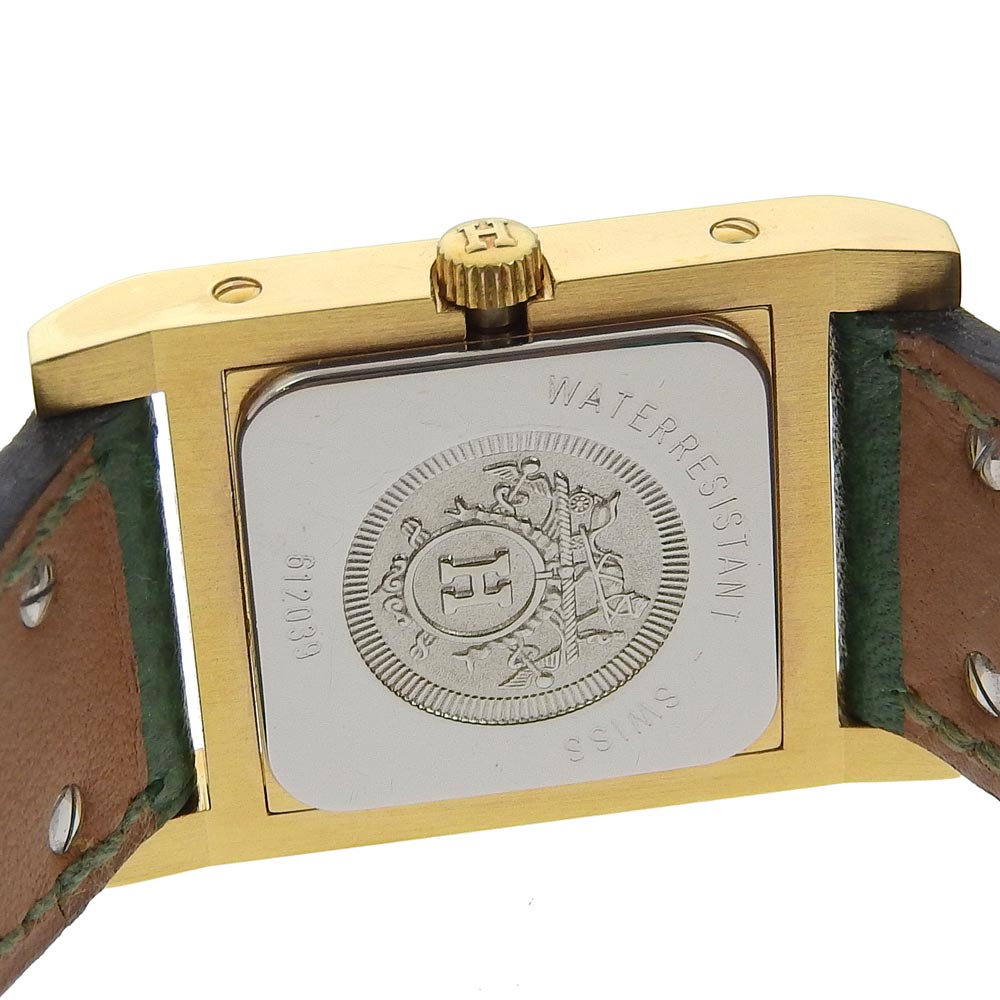HERMES Watches Quartz Plated Gold , Leather green Medor White dial Women Used Authentic