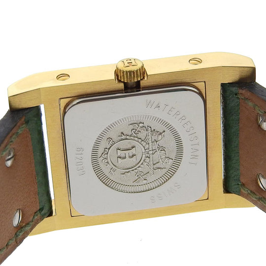 HERMES Watches Quartz Plated Gold , Leather green Medor White dial Women Used Authentic