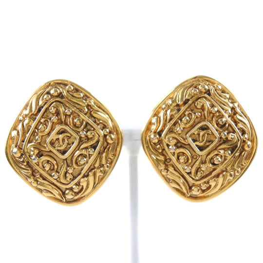 CHANEL Earring Plated Gold gold vintage Rhombus COCO Mark Women Secondhand Authentic