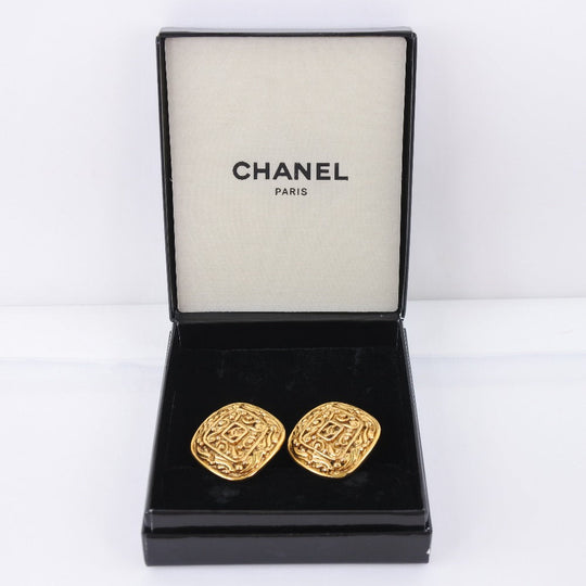 CHANEL Earring Plated Gold gold vintage Rhombus COCO Mark Women Secondhand Authentic
