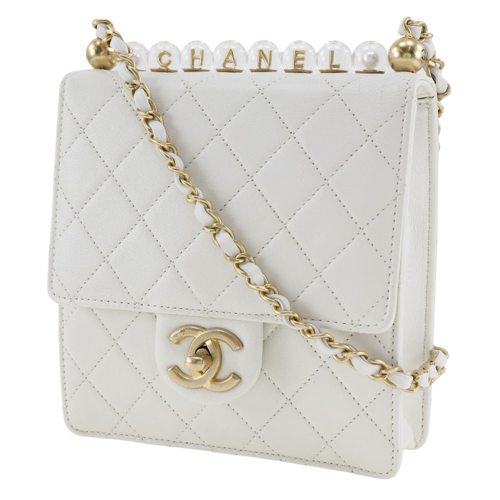 CHANEL Shoulder Bag AS0584 lambskin White Matrasse Women Used Authentic