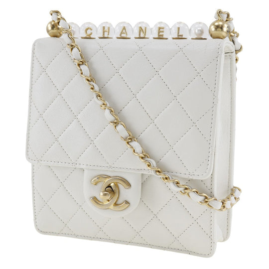 CHANEL Shoulder Bag AS0584 lambskin White Matrasse Women Used Authentic