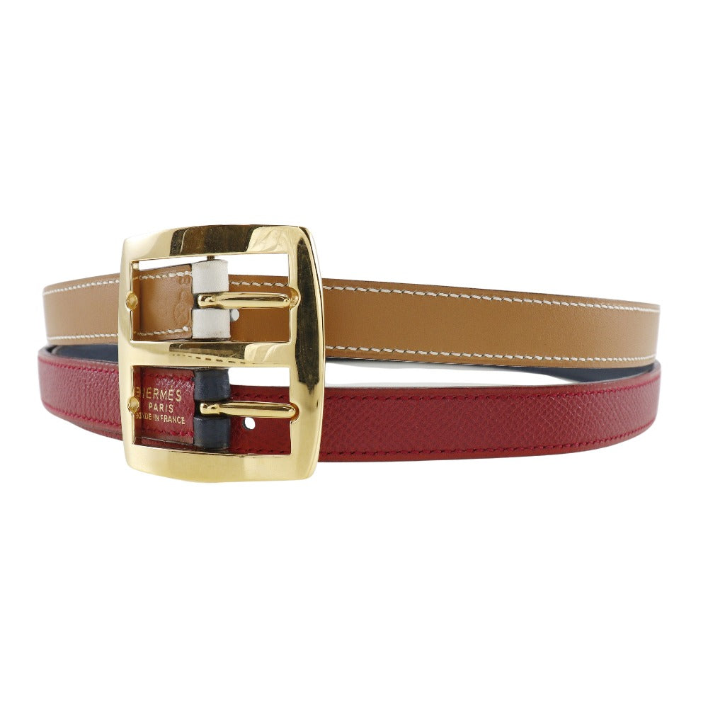 HERMES belt Courchevel, Swift multicolor reversible Women 70 Used Authentic