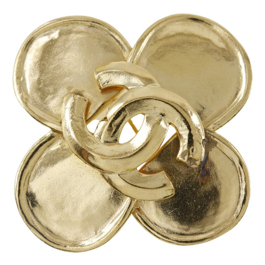 CHANEL Brooch Plated Gold gold Clover Women Used Authentic