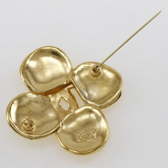 CHANEL Brooch Plated Gold gold Clover Women Used Authentic