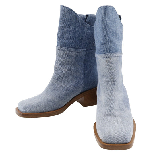 CHANEL boots G30181 denim blue short boots Women 35C Used Authentic