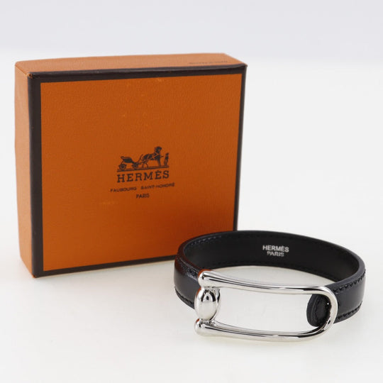 HERMES bracelet Metal, Leather black Women S Used Authentic