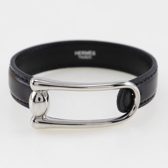 HERMES bracelet Metal, Leather black Women S Used Authentic