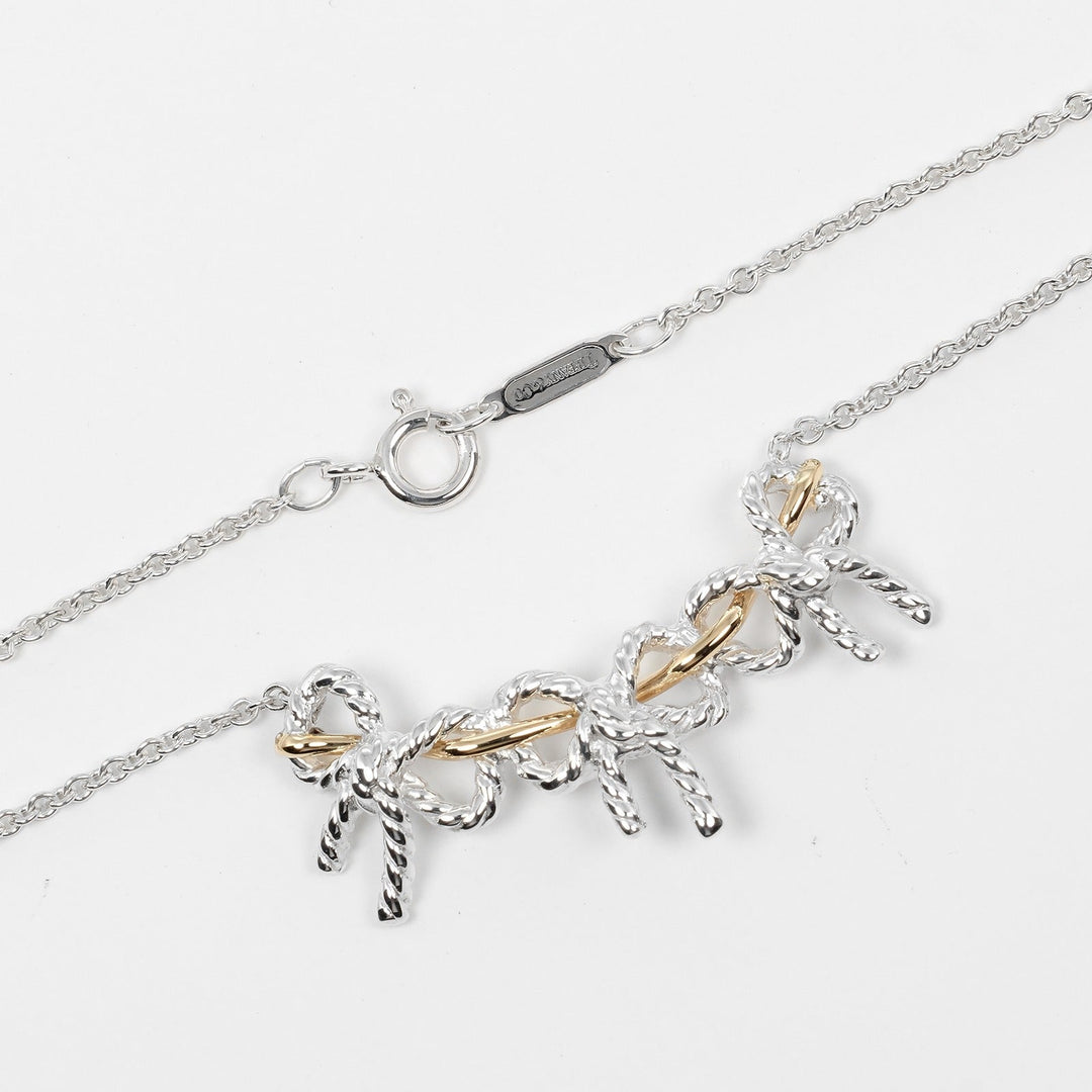 TIFFANY&Co. Necklace Silver925, K18 Gold Silver Triple ribbon Women Used Authentic