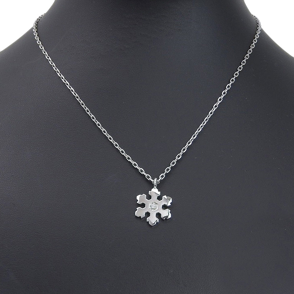 BVLGARI Necklace K18 White Gold, Diamond Silver Crystal of snow Snowflake Women Used Authentic