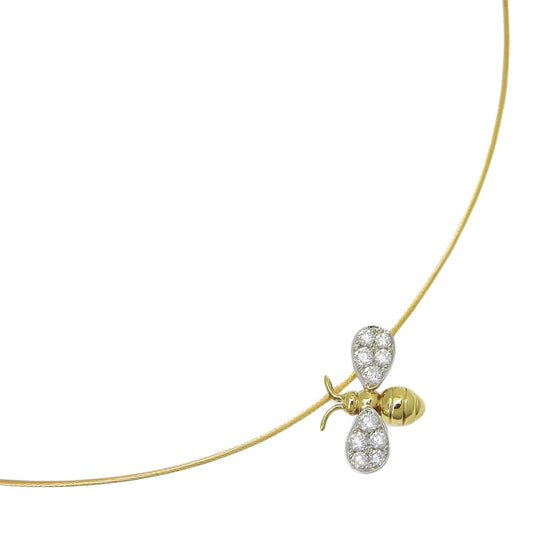 Gimel Necklace K18 Yellow Gold, Pt950Platinum, Diamond gold Bee motif Women Used Authentic