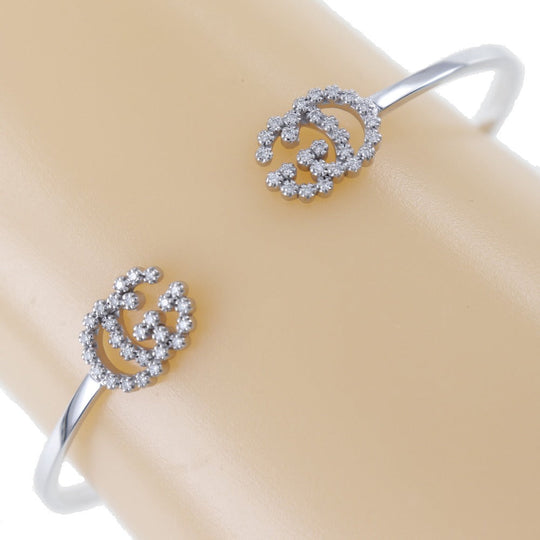 GUCCI Bangle K18 White Gold, Diamond Silver GG running Women 17 Used Authentic