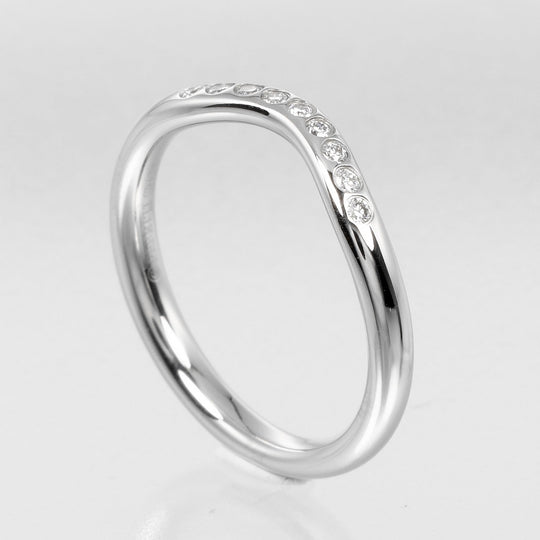 TIFFANY&Co. Ring Pt950Platinum, 9P Diamond Silver Curved band Women Used Authentic