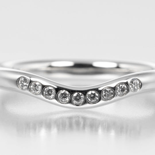 TIFFANY&Co. Ring Pt950Platinum, 9P Diamond Silver Curved band Women Used Authentic