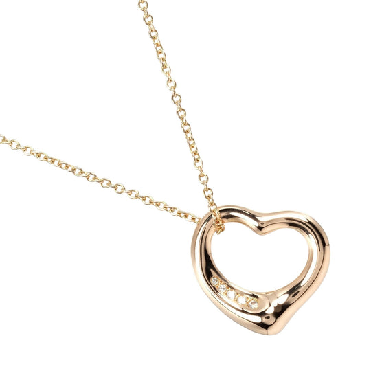 TIFFANY&Co. Necklace K18 pink gold, 5P diamonds gold Open heart Women Used Authentic