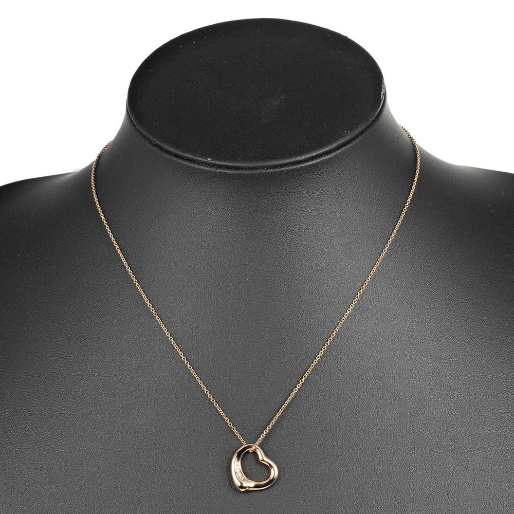 TIFFANY&Co. Necklace K18 pink gold, 5P diamonds gold Open heart Women Used Authentic