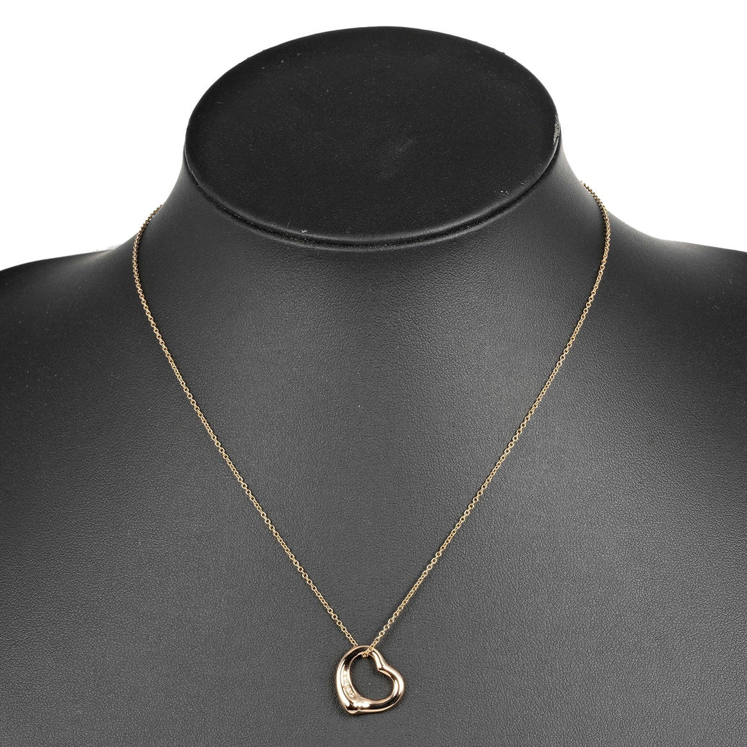 TIFFANY&Co. Necklace K18 pink gold, 5P diamonds gold Open heart Women Used Authentic