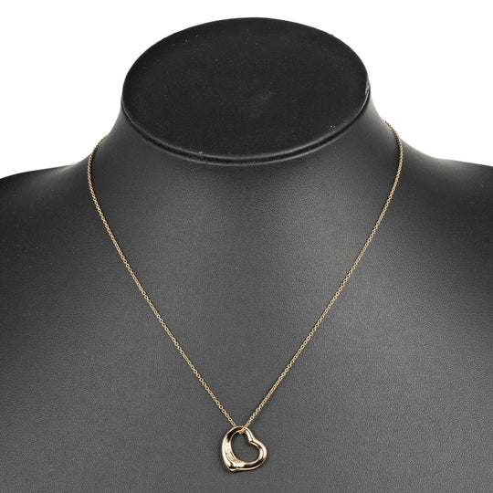 TIFFANY&Co. Necklace K18 pink gold, 5P diamonds gold Open heart Women Used Authentic