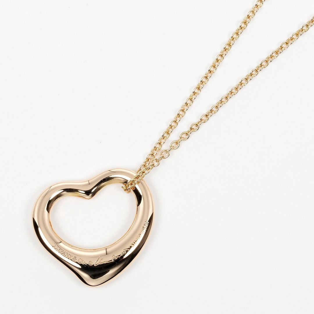 TIFFANY&Co. Necklace K18 pink gold, 5P diamonds gold Open heart Women Used Authentic
