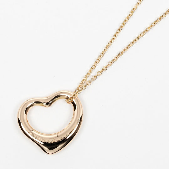 TIFFANY&Co. Necklace K18 pink gold, 5P diamonds gold Open heart Women Used Authentic