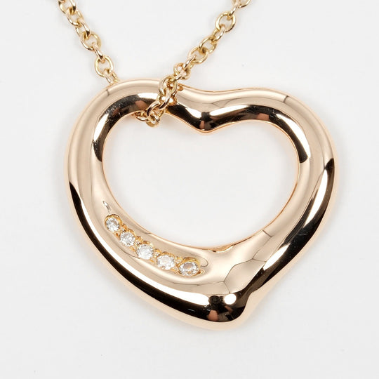 TIFFANY&Co. Necklace K18 pink gold, 5P diamonds gold Open heart Women Used Authentic