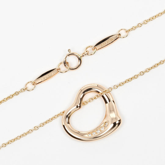 TIFFANY&Co. Necklace K18 pink gold, 5P diamonds gold Open heart Women Used Authentic