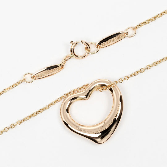 TIFFANY&Co. Necklace K18 pink gold, 5P diamonds gold Open heart Women Used Authentic