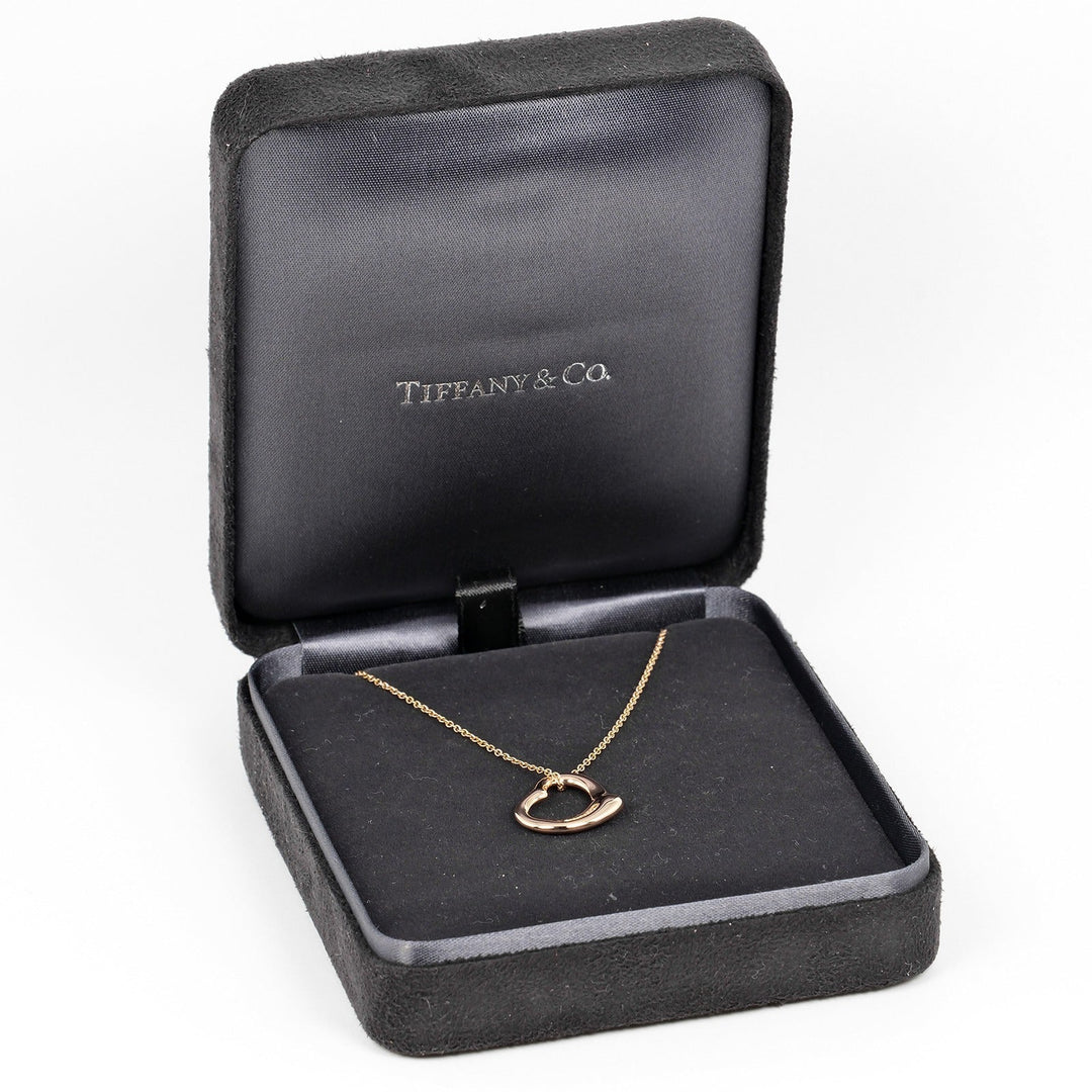 TIFFANY&Co. Necklace K18 pink gold, 5P diamonds gold Open heart Women Used Authentic