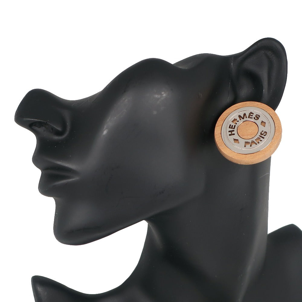 HERMES Earring Wood, Metal Brown/Silver Serie Women Used Authentic