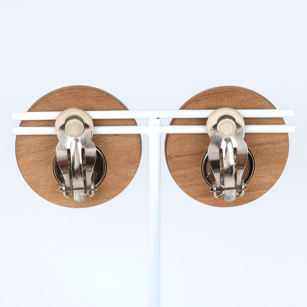 HERMES Earring Wood, Metal Brown/Silver Serie Women Used Authentic
