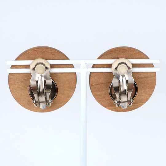 HERMES Earring Wood, Metal Brown/Silver Serie Women Used Authentic
