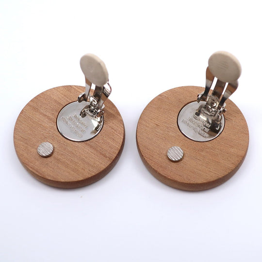 HERMES Earring Wood, Metal Brown/Silver Serie Women Used Authentic