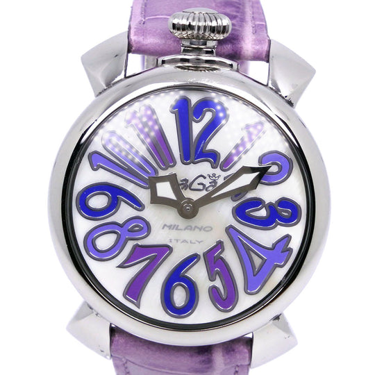 Gaga Milano Watches Quartz Stainless Steel , Leather Silver Manure 40 White shell dial mens Used Authentic