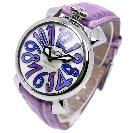 Gaga Milano Watches Quartz Stainless Steel , Leather Silver Manure 40 White shell dial mens Used Authentic