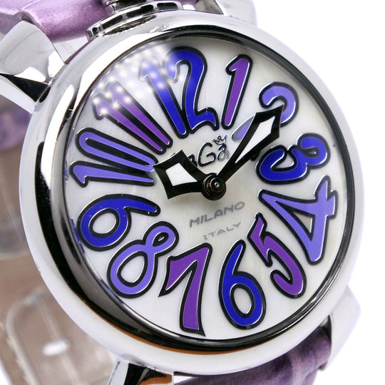 Gaga Milano Watches Quartz Stainless Steel , Leather Silver Manure 40 White shell dial mens Used Authentic