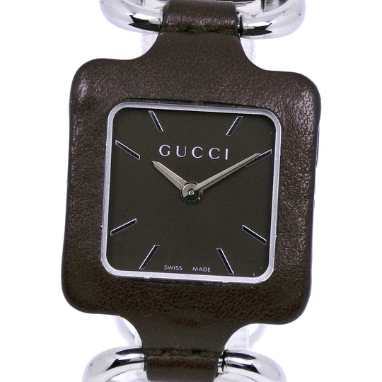 GUCCI Watches Quartz YA130.5 Stainless Steel , Leather Silver Square face Brown dial mens Used Authentic